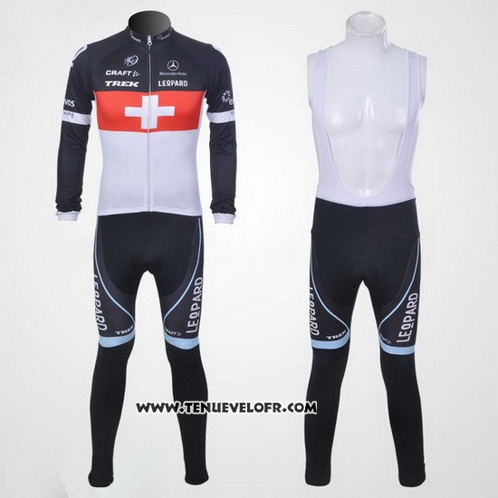 2011 Maillot Ciclismo Trek Leqpard Champion Suisse Rouge et Blanc Manches Longues et Cuissard